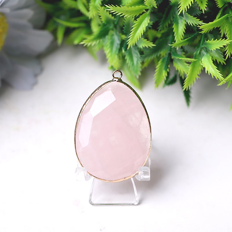 1.75" Rose Quartz Pendant with Golden Rim Best Crystal Wholesalers