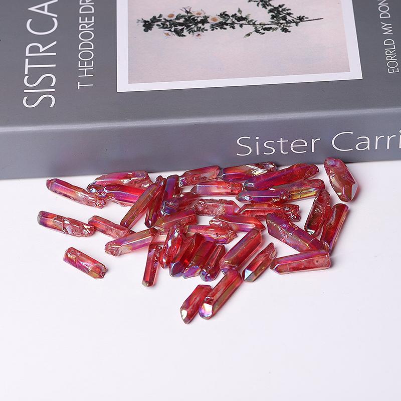 Drilled Red Aura Quartz Crystal Points Raw Rough Clear Rock Quartz Sticks