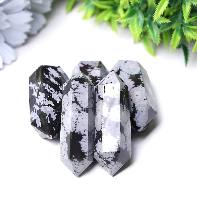 2" Snowflake Obsidian Double Terminated Towers Points Bulk Best Crystal Wholesalers