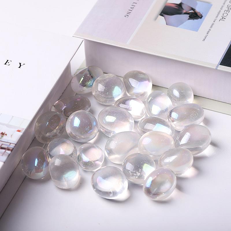 0.1kg 20mm-30mm Hot Sale Angle Aura Clear Quartz bulk tumbled stone Best Crystal Wholesalers