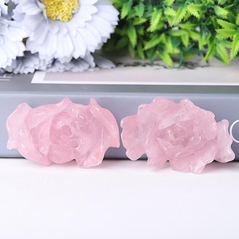 3" Rose Quartz Peony Crystal Carvings Best Crystal Wholesalers