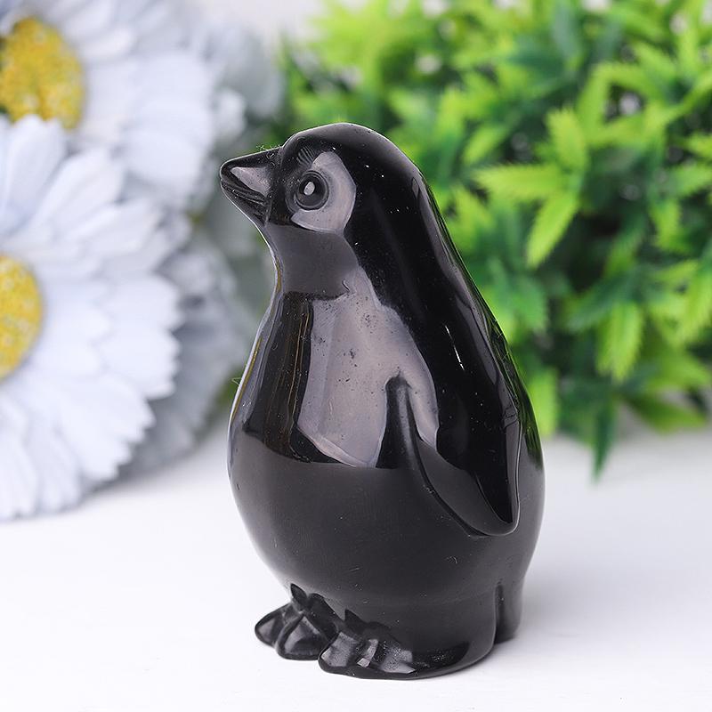 3.2" Silver Obsidian Penguin Crystal Carvings Animal Bulk Best Crystal Wholesalers