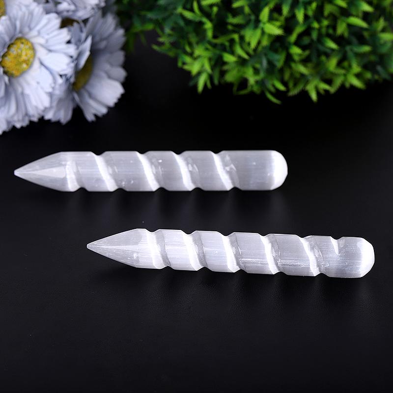 6" Spiral White Selenite Wands Bulk Best Crystal Wholesalers