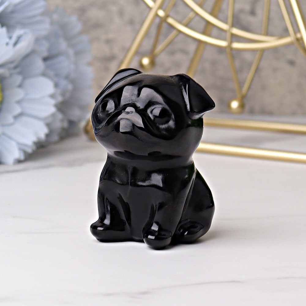 2.3" Black Obsidian Pug Dog Crystal Carvings Animal Cartoon Bulk Best Crystal Wholesalers