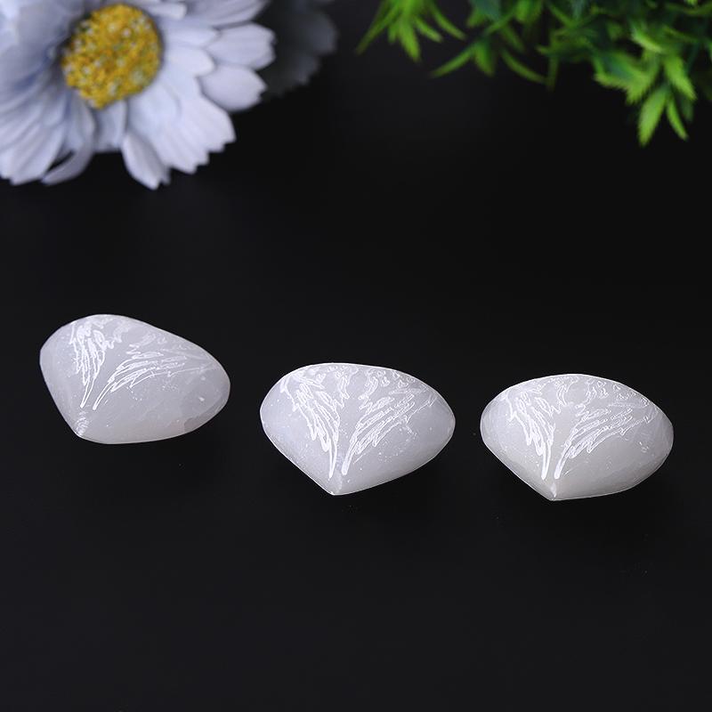 1.5" Selenite Heart Palm Stone with Laser Engraving Pattern Bulk Best Crystal Wholesalers