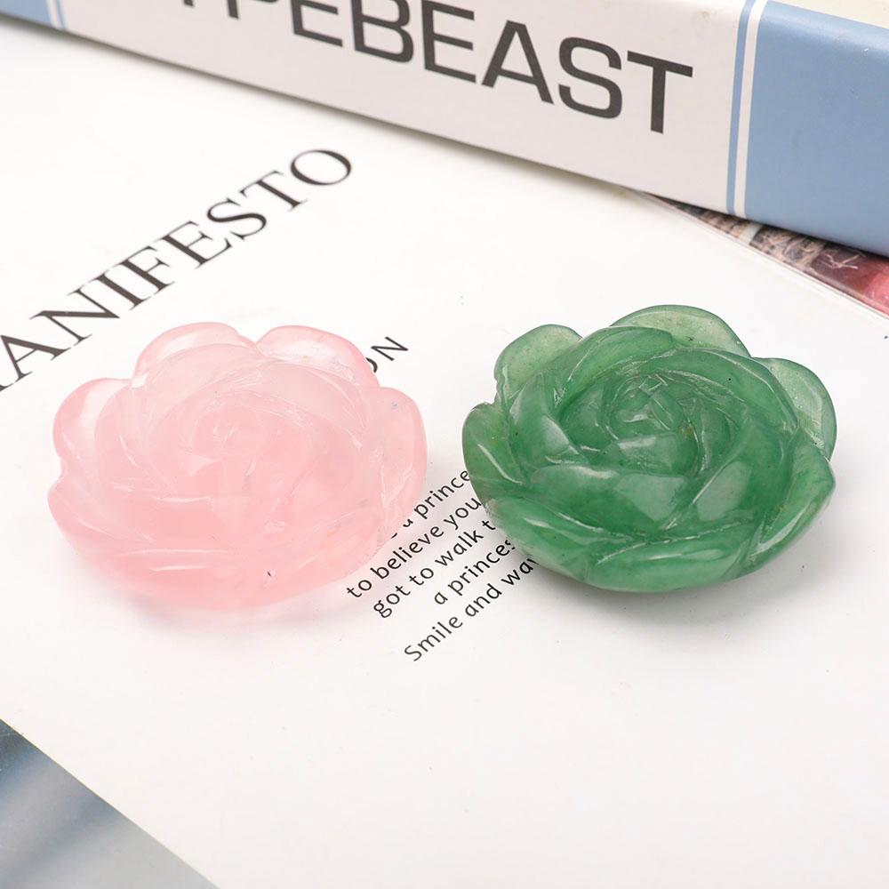 Set of 2 Aventurine Rose Quartz Flower Carvings Plants Bulk Best Crystal Wholesalers