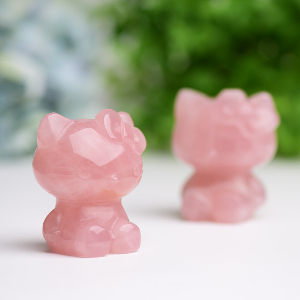 2.2" Rose Quartz Hello Kitty Crystal Carving Cartoon Bulk Best Crystal Wholesalers