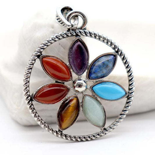 Stainless Steel Vintage Gothic Buddhist Tibetan Lotus 7 Chakra Gemstone Pendant Best Crystal Wholesalers