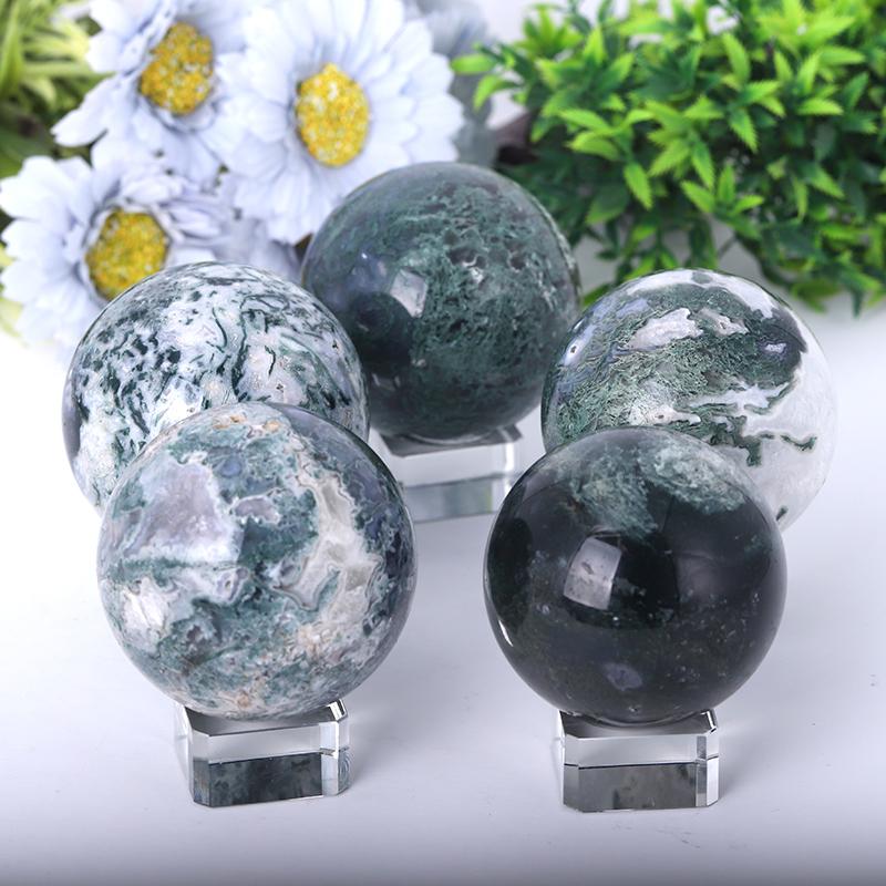 2.0"-4.5" Moss Agate Sphere Best Crystal Wholesalers