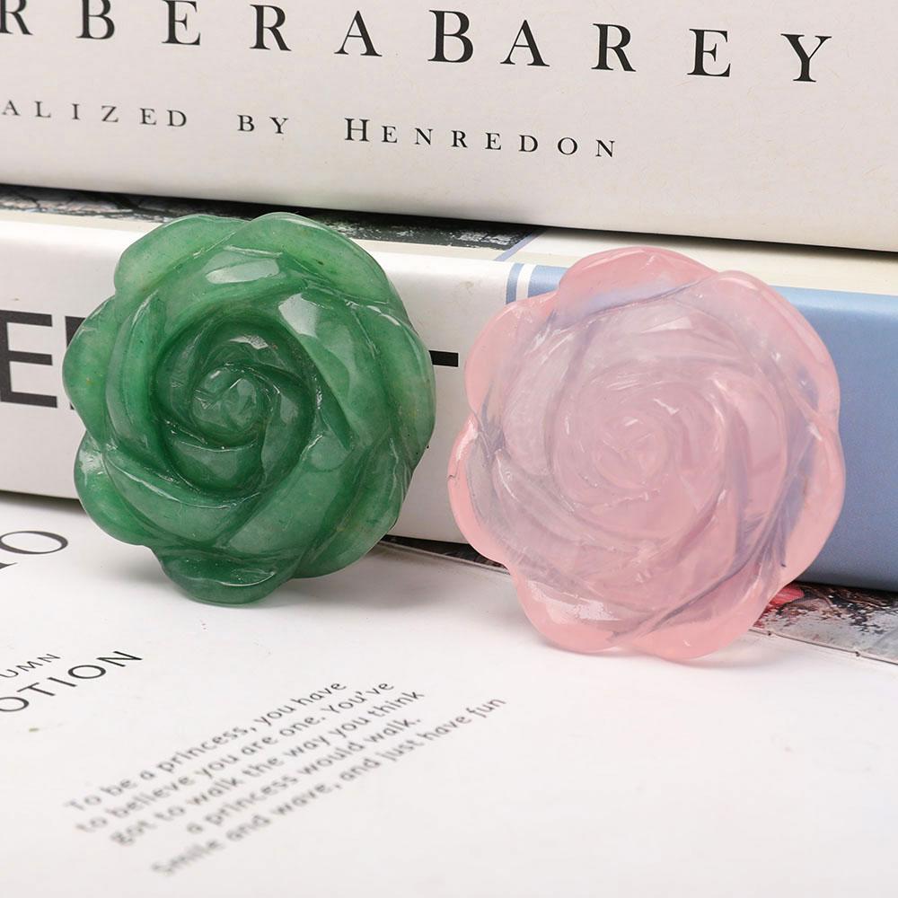 Set of 2 Aventurine Rose Quartz Flower Carvings Plants Bulk Best Crystal Wholesalers